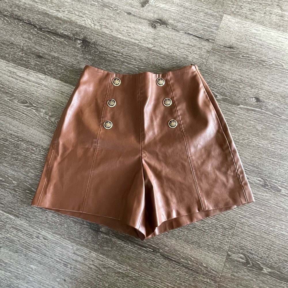 Zara High Waist Brown Shorts with Button Accents